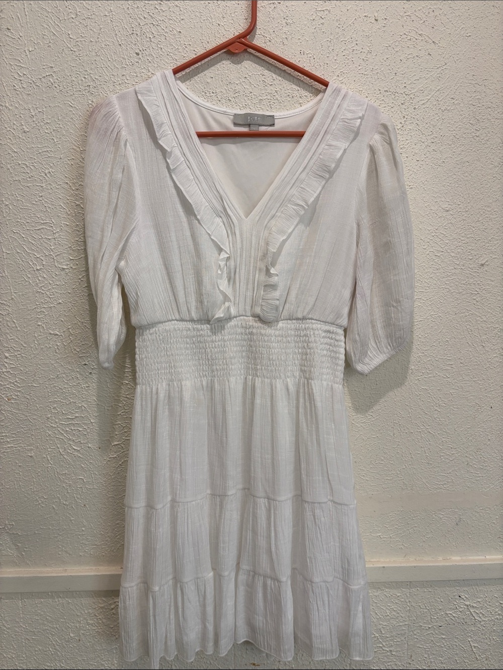 White V‑Neck Tiered Smocked Waist Dress